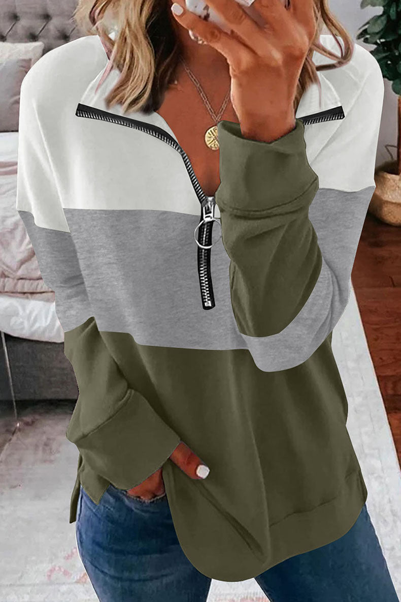 Women's Loose All Match Colorblock Sweatshirt - Clevecorner