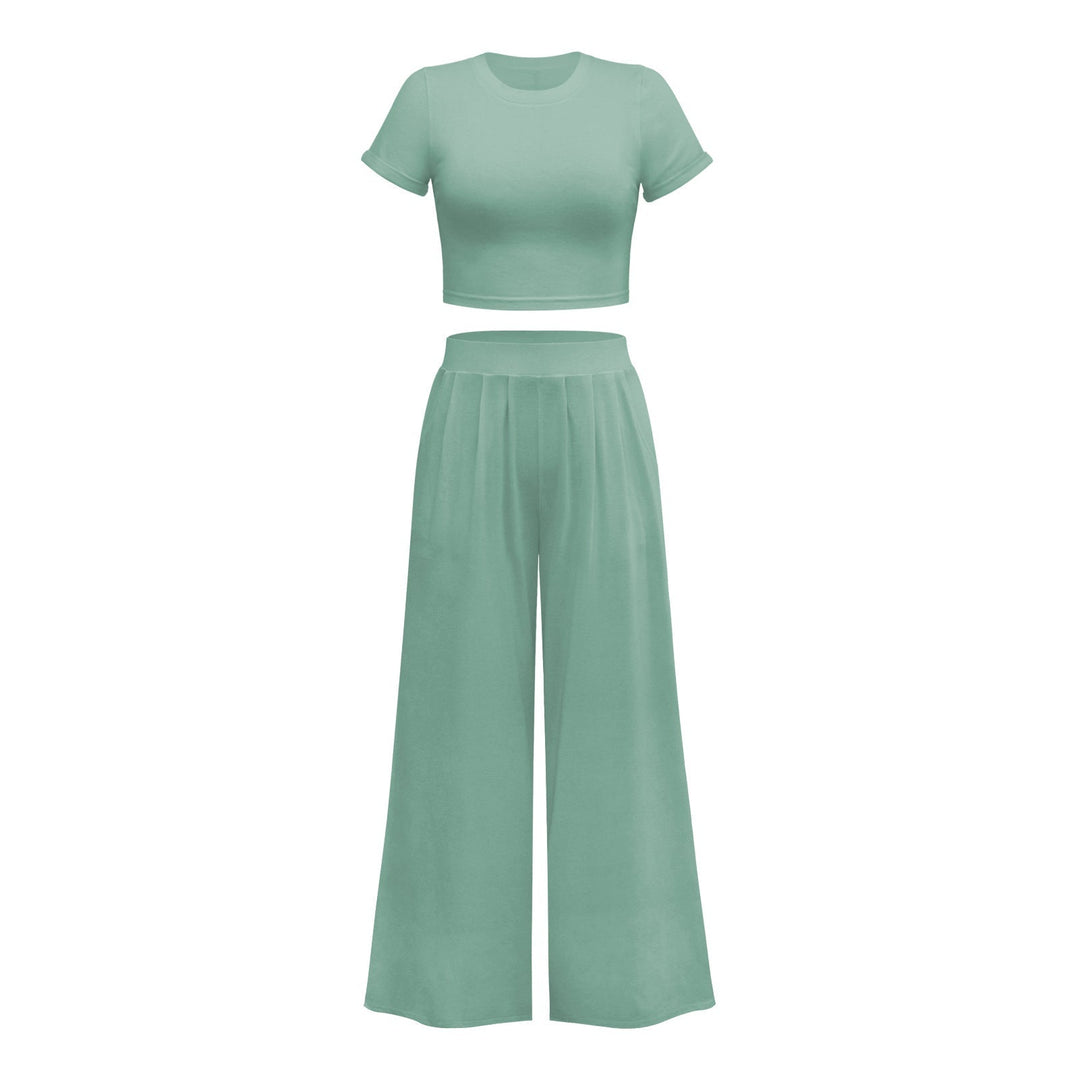 Solid Color Top Wide Leg Pants Two Piece Set