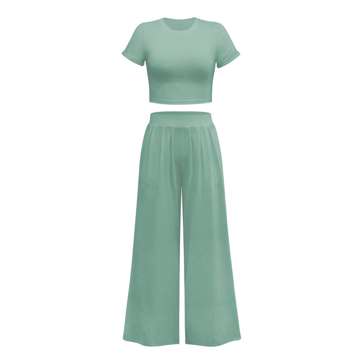 Solid Color Top Wide Leg Pants Two Piece Set