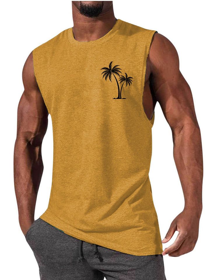 Coconut Tree Embroidery Vest Summer Beach & Workout Tank Top for Men