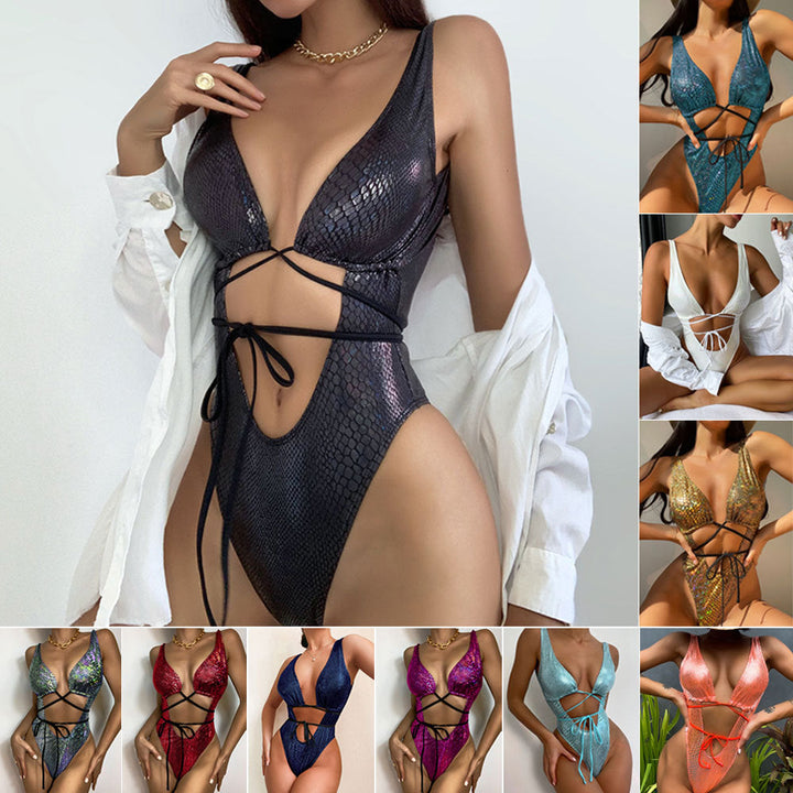 One Piece Strappy Lace Up Bathing Swimsuit