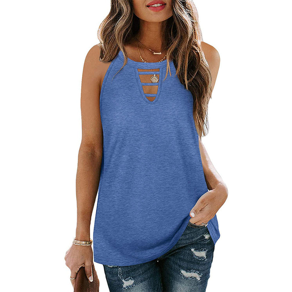 Hollow Sleeveless Casual T-Shirt