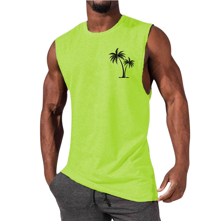 Coconut Tree Embroidery Vest Summer Beach & Workout Tank Top for Men