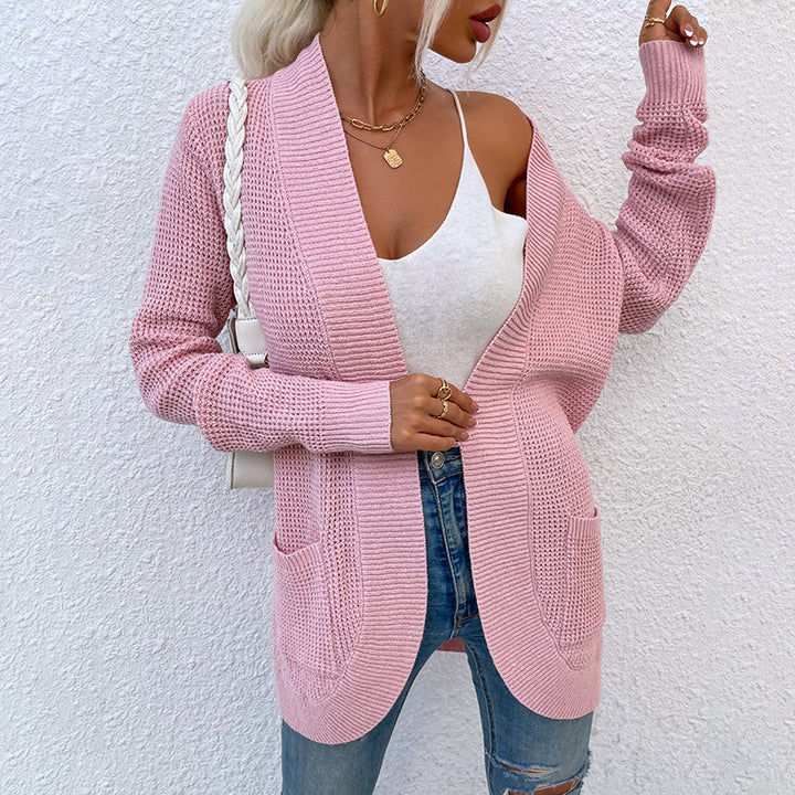 Women's Knitted Sweater Hem Curved Pocket Sweater - Clevecorner