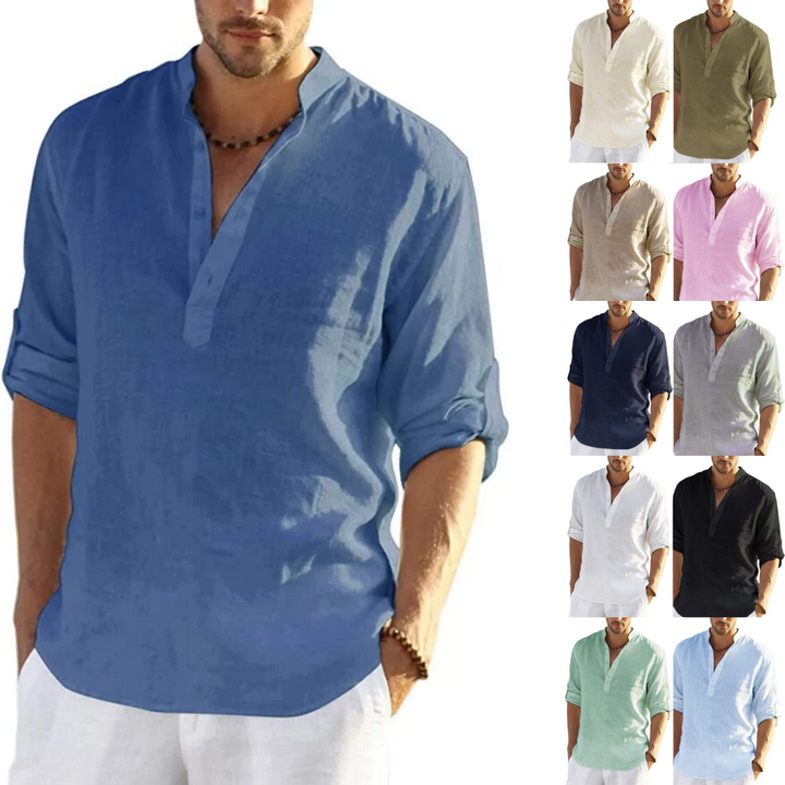 Men's Cotton Linen Henley Shirt