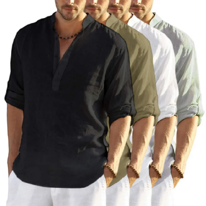 Men's Cotton Linen Henley Shirt