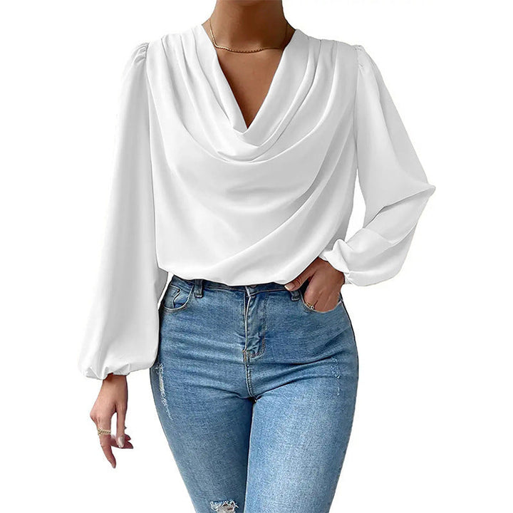 Chiffon Long-sleeved Shirt Loose V-neck Top T-shirt