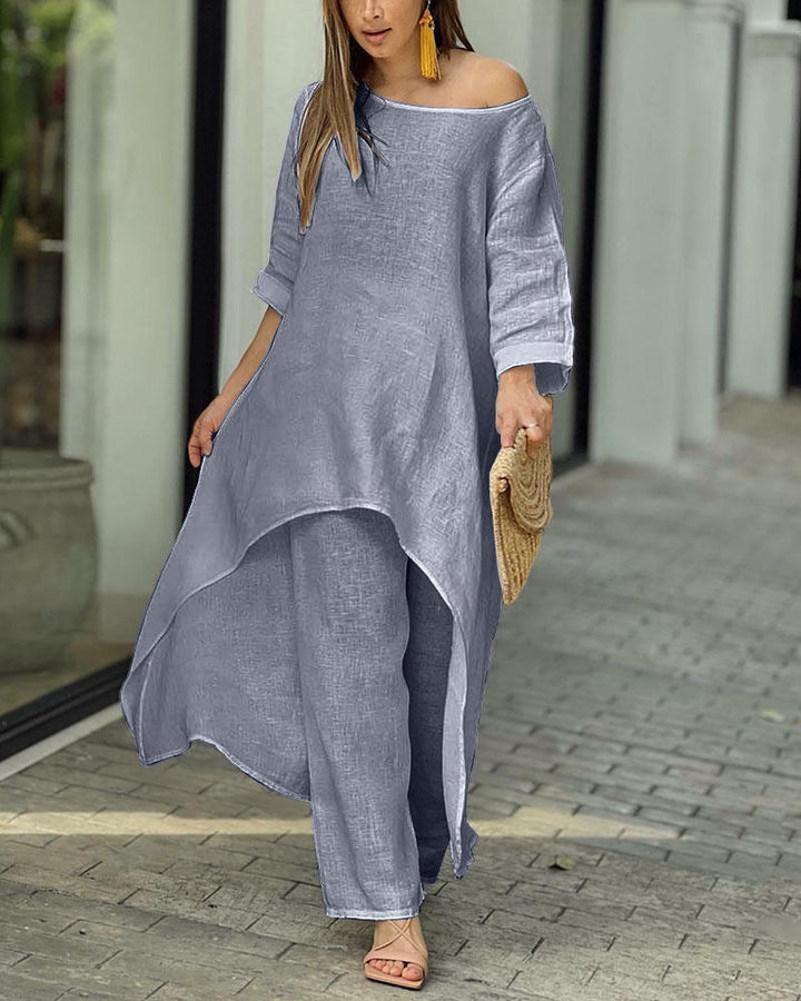 Clevecorner™ Women's Casual Loose Solid Color Two Piece Suit