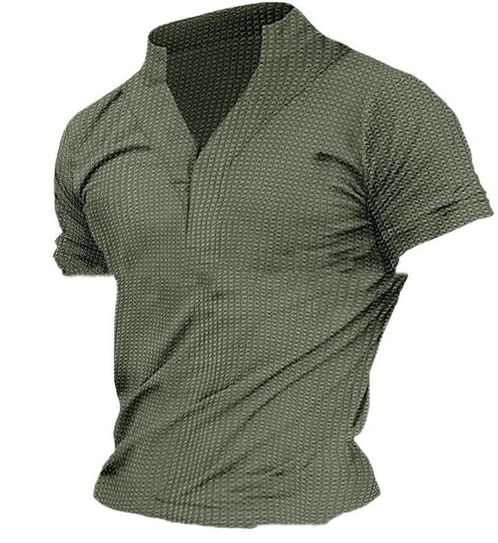 Men's Solid Color Henry Collar Waffle T-shirt