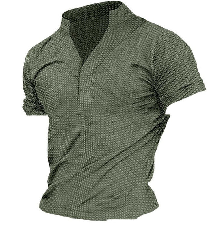 Men's Solid Color Henry Collar Waffle T-shirt