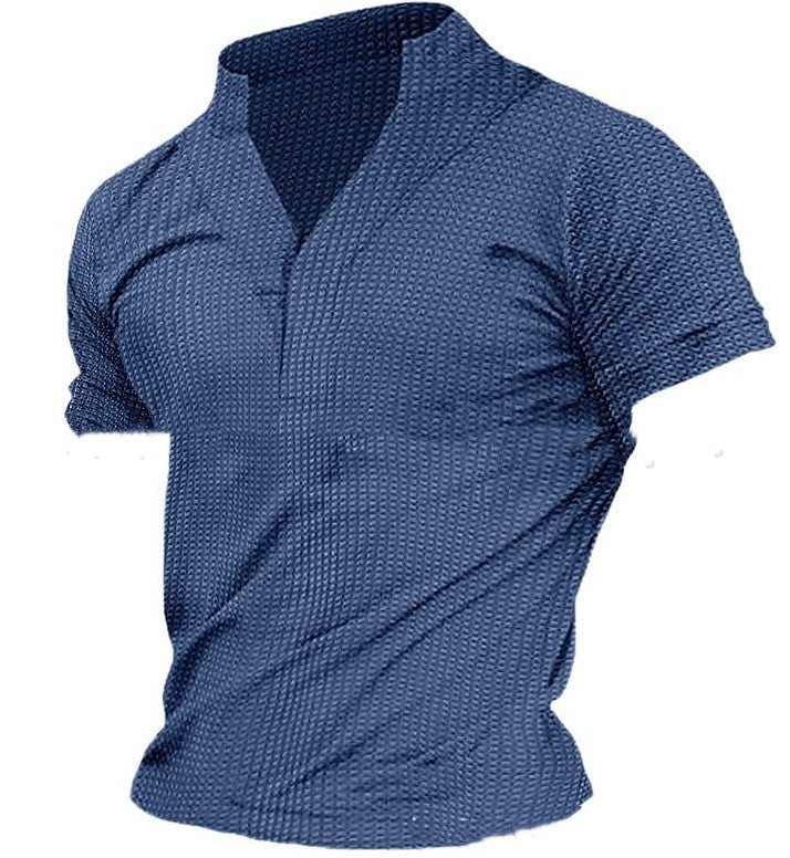 Men's Solid Color Henry Collar Waffle T-shirt