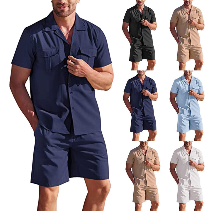 Summer Set Lapel Collar Short Sleeve Shirt & Shorts with Pockets
