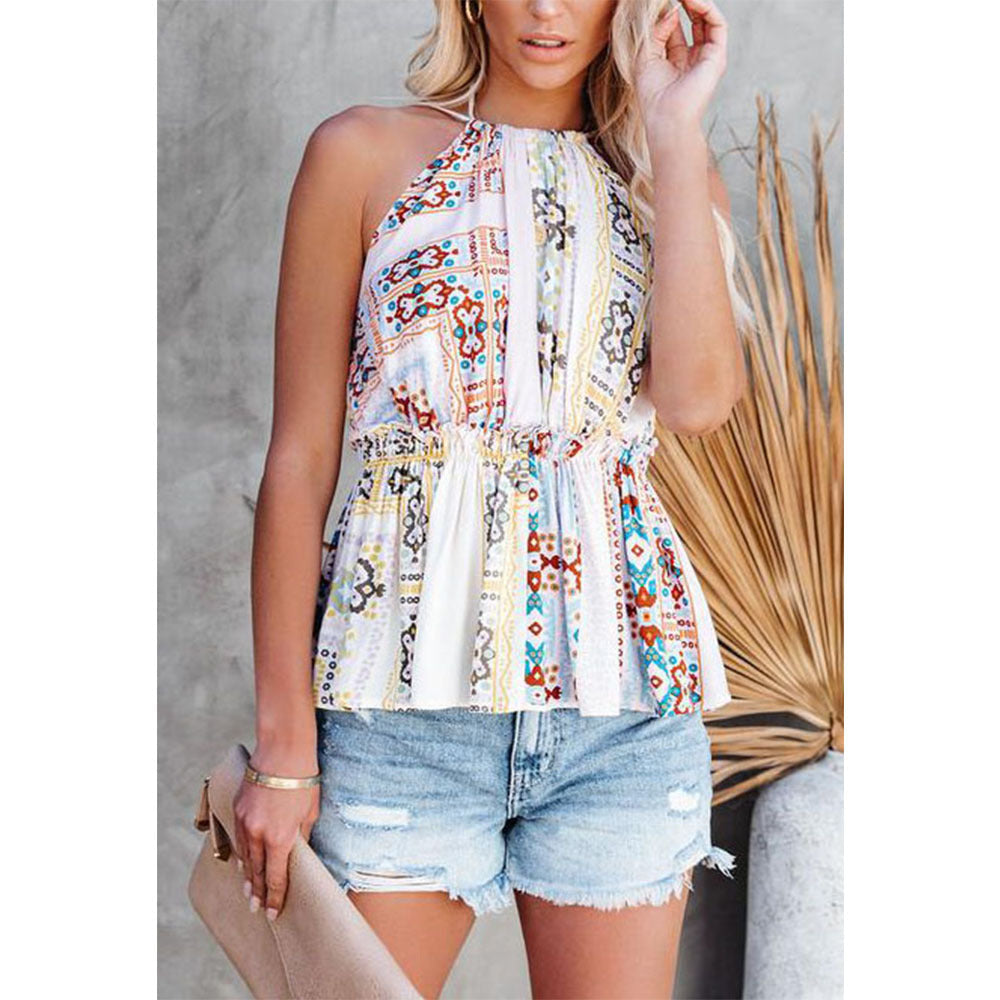 Summer Halterneck Print Vest Shirt Women's Top - Clevecorner