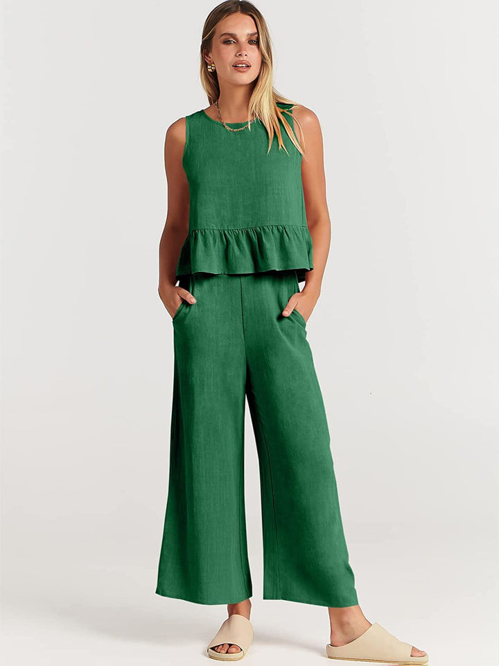Women's Summer Sleeveless Vest & Wide-Leg Pants Set