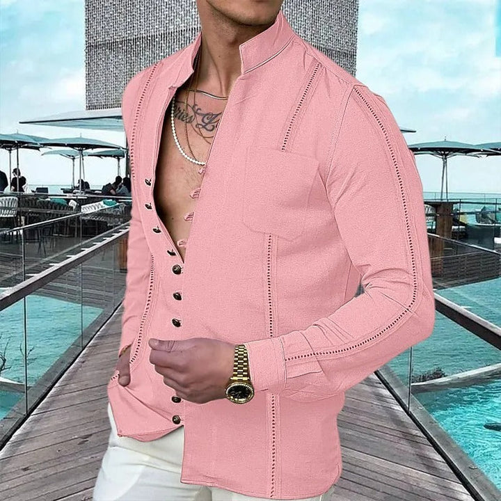 Men's Cotton Linen Solid Color Long Sleeve Shirt
