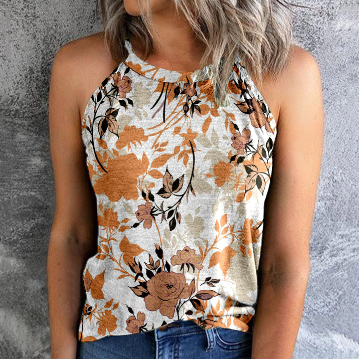 Women's Bohemian Print Vest Stitching Retro Pullover Slim Top - Clevecorner