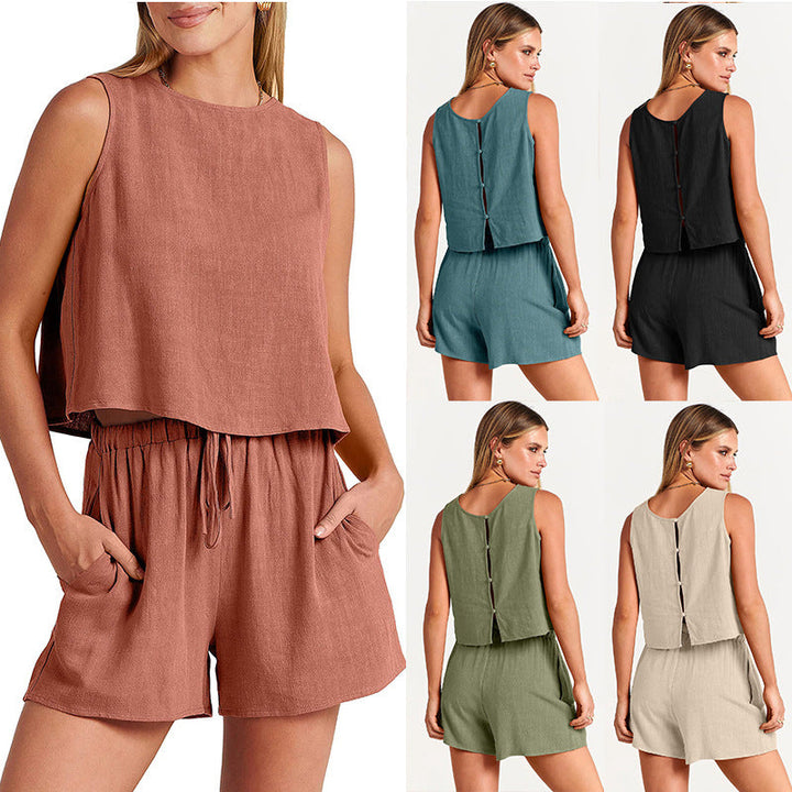 Summer Sleeveless Top & Drawstring Shorts Set