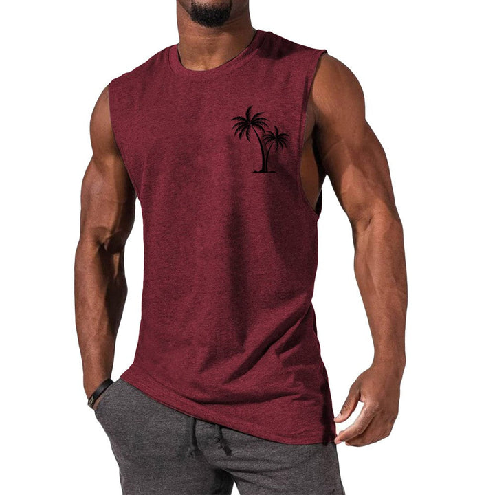 Coconut Tree Embroidery Vest Summer Beach & Workout Tank Top for Men