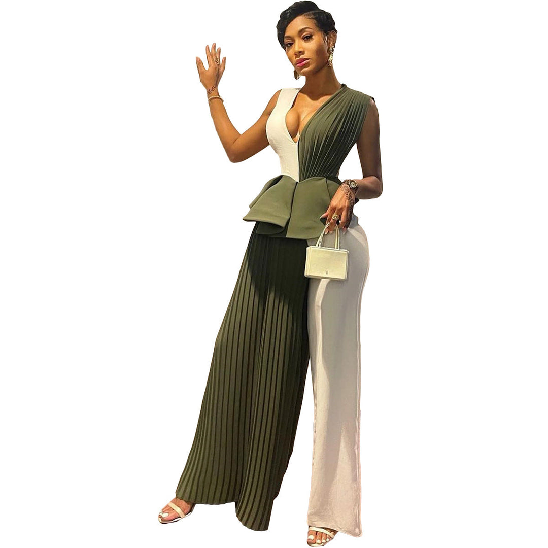 Women's Ruffled Pleated Panel Jumpsuit - Clevecorner