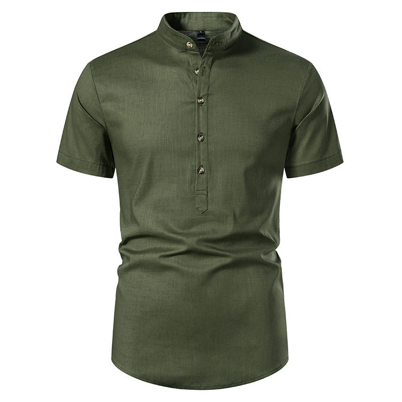 Men's Short Sleeve Stand Collar Casual Summer Shirt
