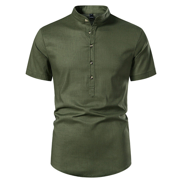 Men's Short Sleeve Stand Collar Casual Summer Shirt