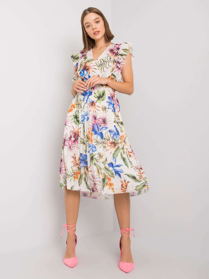 V-Neck Ruffle Sleeveless Flower Dress - Clevecorner