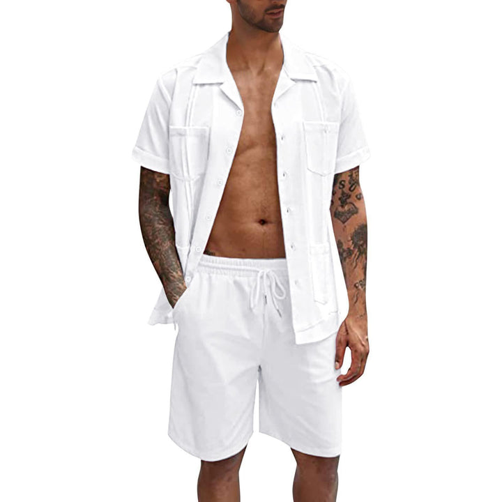 Summer Sports Casual Men's Short Sleeve Shirt and Shorts Set - Loose Linen