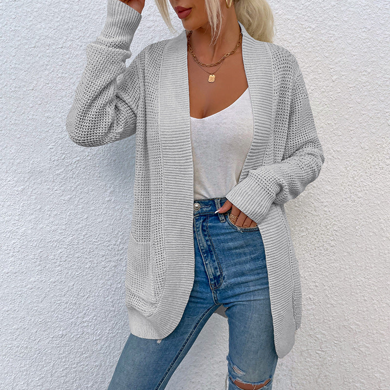 Women's Knitted Sweater Hem Curved Pocket Sweater - Clevecorner