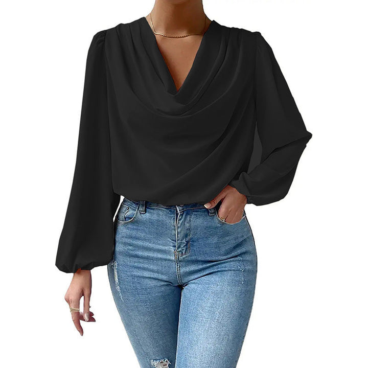Chiffon Long-sleeved Shirt Loose V-neck Top T-shirt