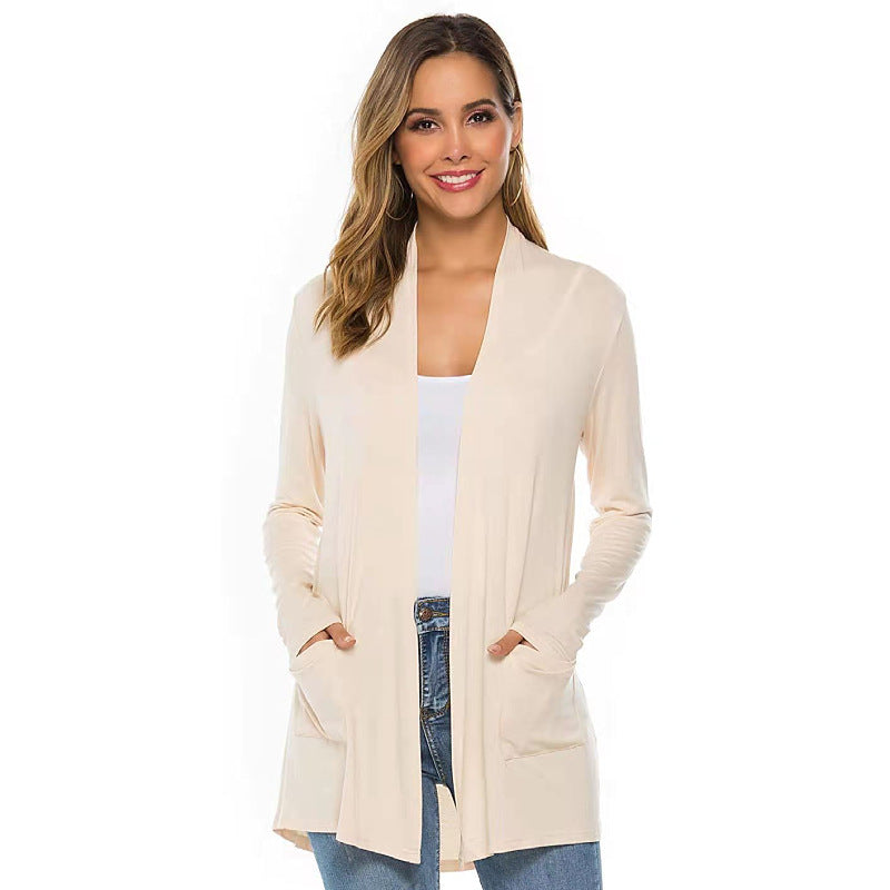 WOMEN'S CASUAL LIGHTWEIGHT OPEN FRONT LONG SLEEVE CARDIGANS - Clevecorner