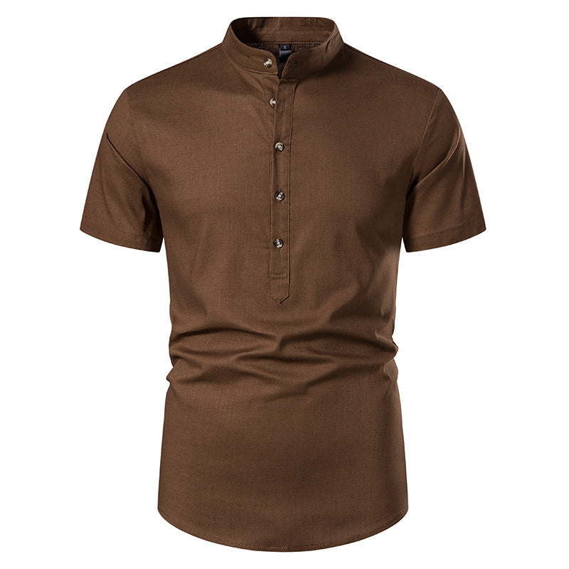 Men's Short Sleeve Stand Collar Casual Summer Shirt
