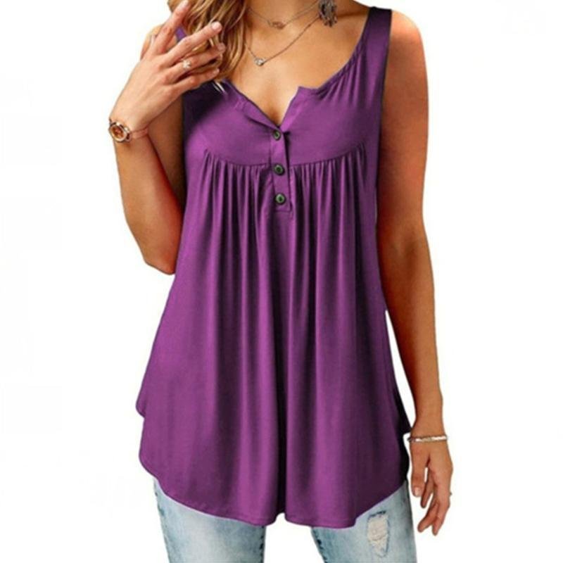 Summer Loose Button Tank Top - Clevecorner