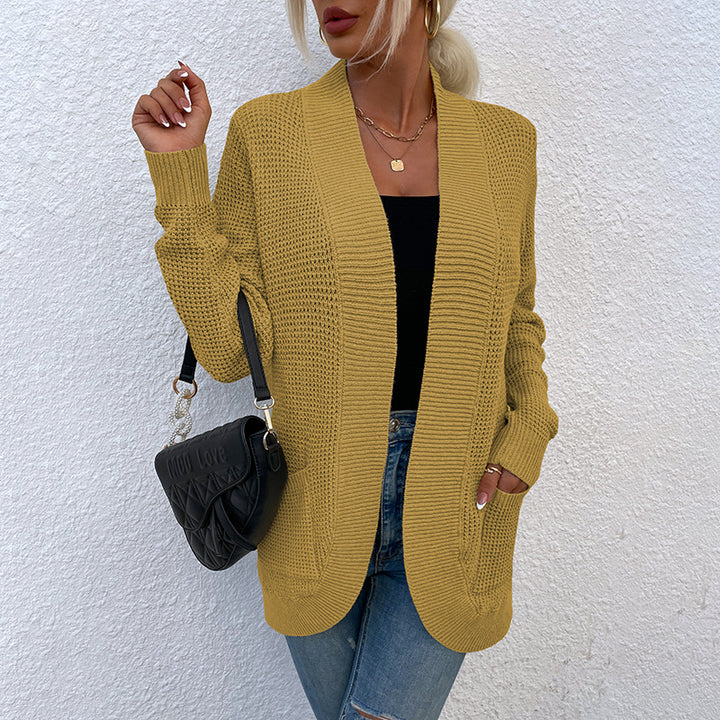 Women's Knitted Sweater Hem Curved Pocket Sweater - Clevecorner