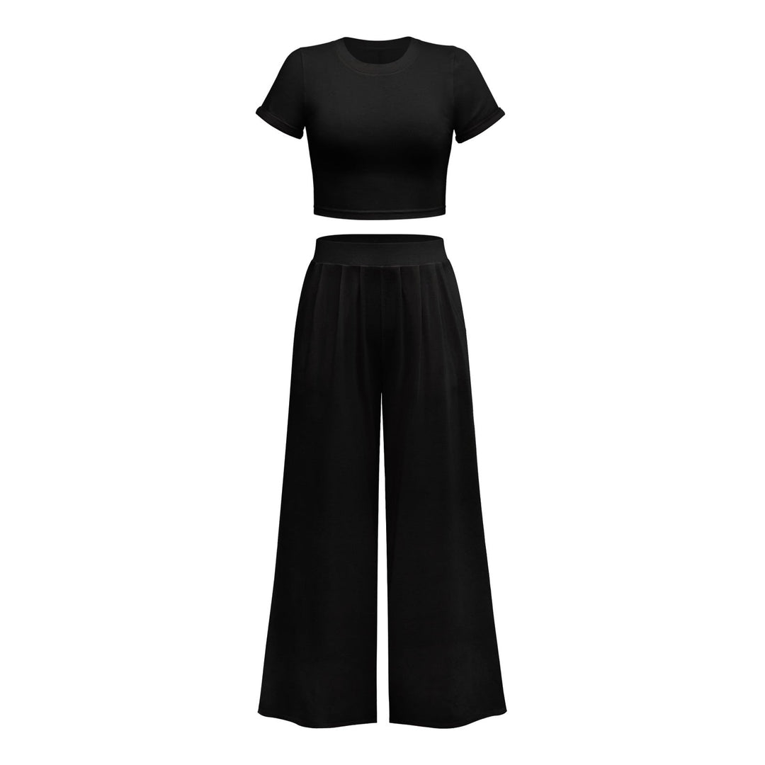 Solid Color Top Wide Leg Pants Two Piece Set