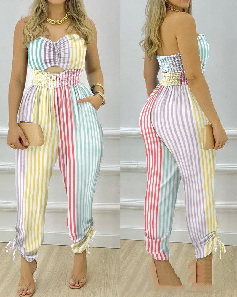 Women's New Blue Tube Top One-piece Trousers - Clevecorner