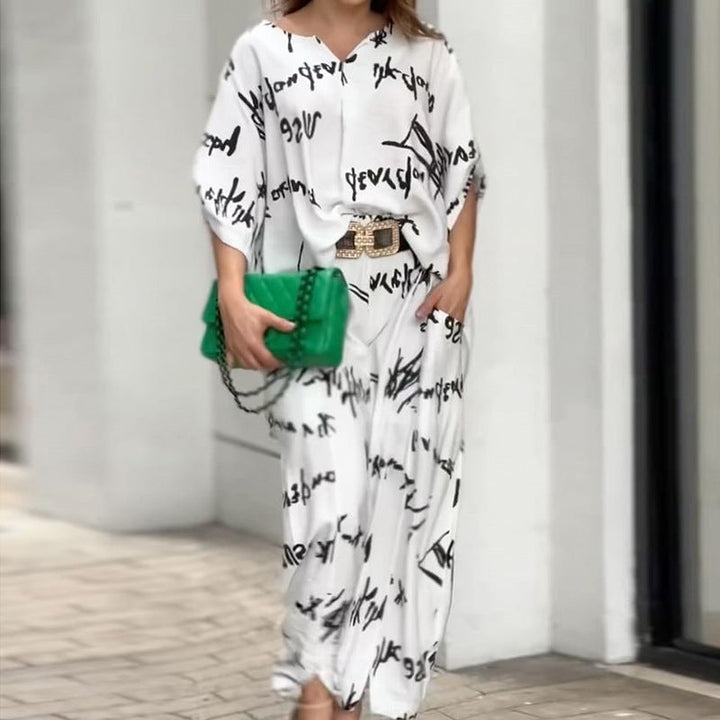 Letter-Printed Women's Trouser Suit