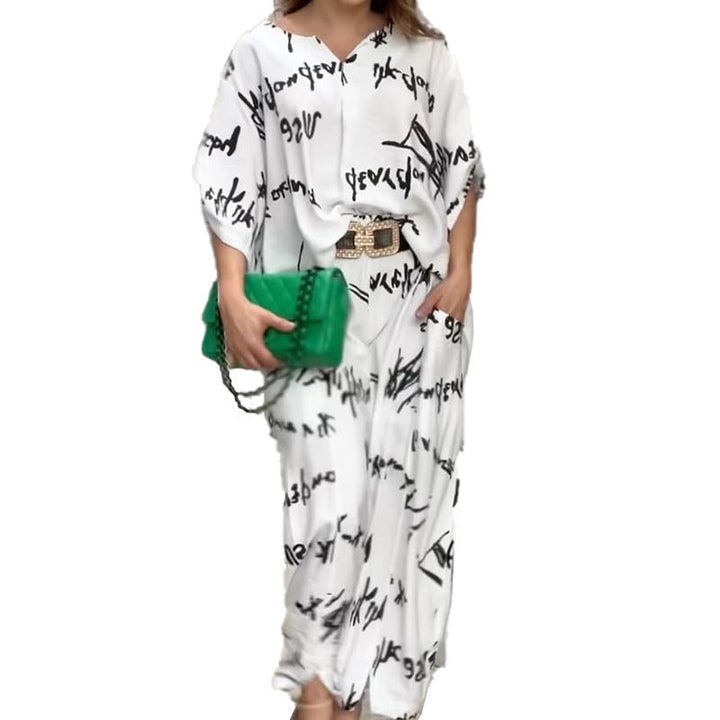 Letter-Printed Women's Trouser Suit