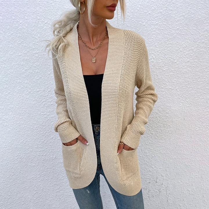 Women's Knitted Sweater Hem Curved Pocket Sweater - Clevecorner