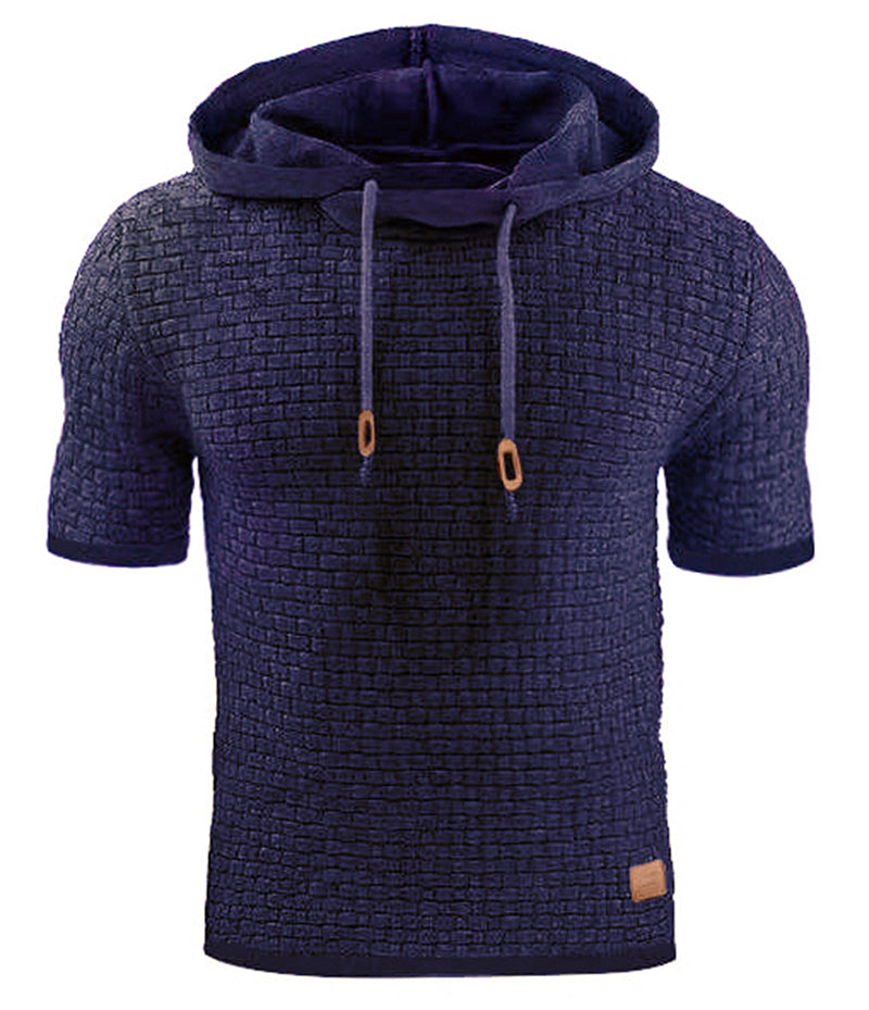 Men's Short Sleeve Solid Knitted Hoodie Sweater
