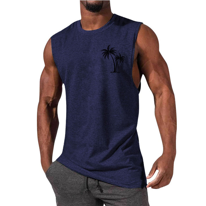 Coconut Tree Embroidery Vest Summer Beach & Workout Tank Top for Men