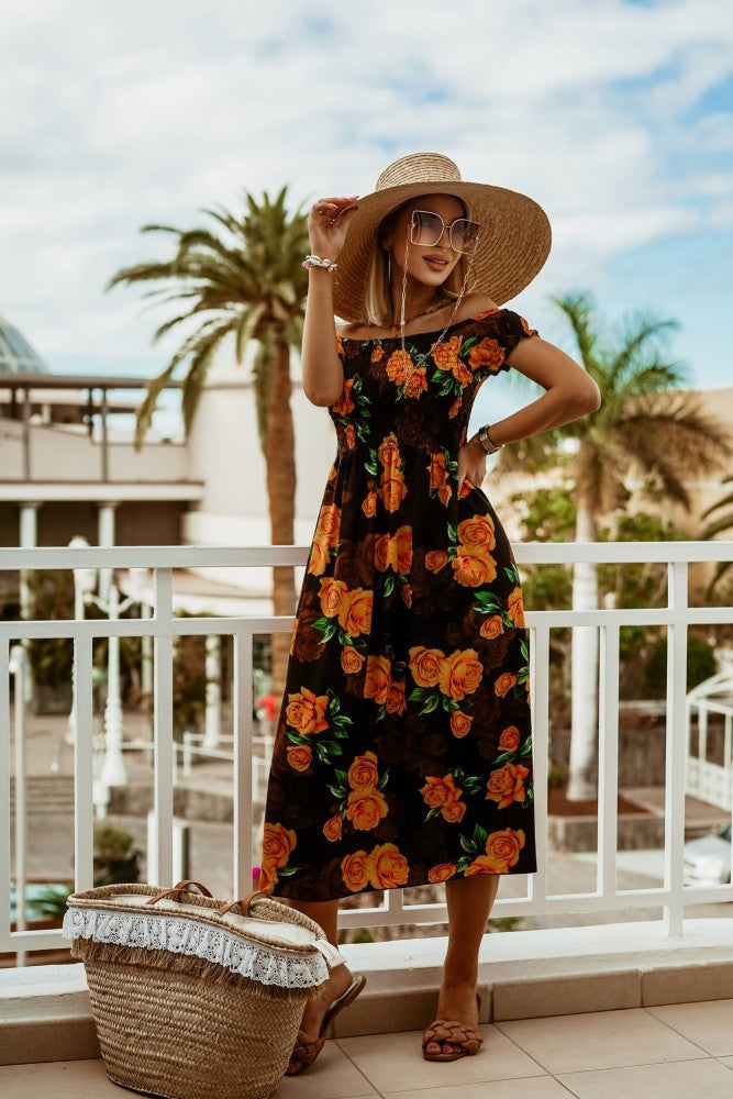 Summer Off Shoulder Boho Print Dress - Clevecorner