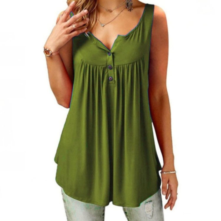 Summer Loose Button Tank Top - Clevecorner