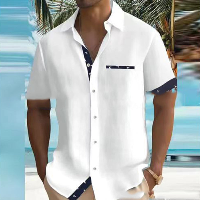 Summer Euro-American Men's Fashion: Printed Leisure Lapel Shirt