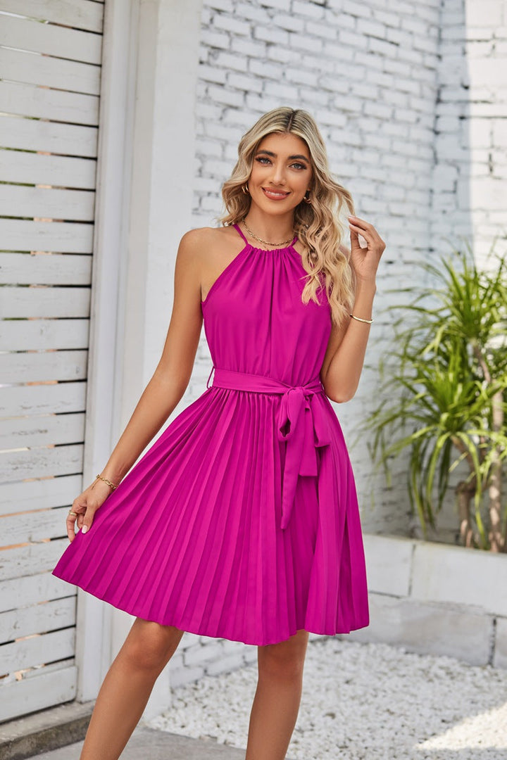 Women's Solid Pleated Skirt Summer Beach Dress
