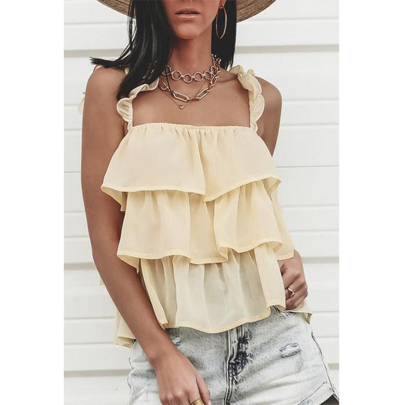 Summer New Sling Ruffle Top Vest - Clevecorner