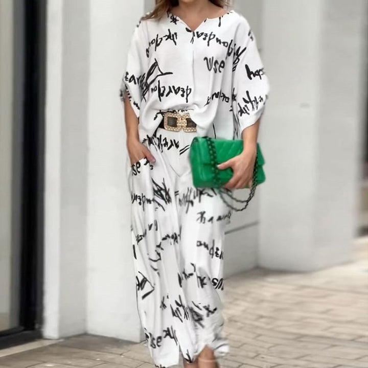 Letter-Printed Women's Trouser Suit