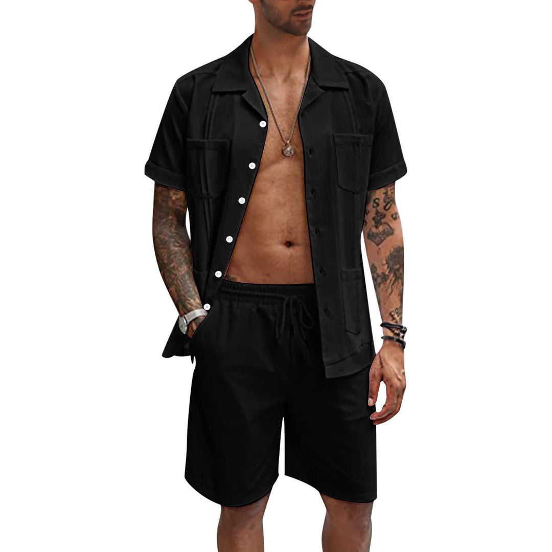 Summer Sports Casual Men's Short Sleeve Shirt and Shorts Set - Loose Linen