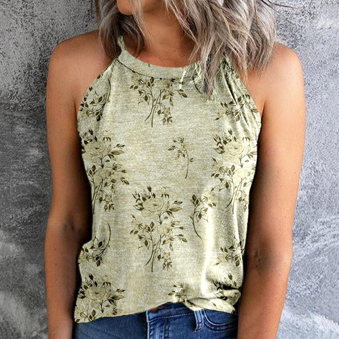 Women's Bohemian Print Vest Stitching Retro Pullover Slim Top - Clevecorner