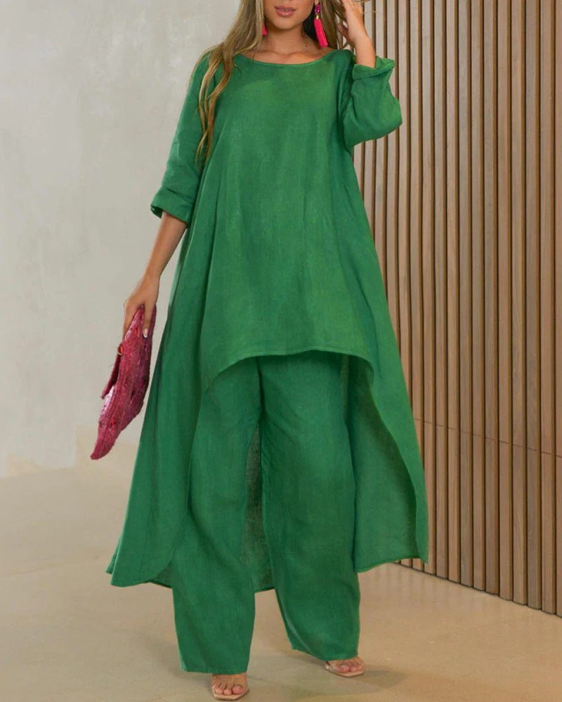Clevecorner™ Women's Casual Loose Solid Color Two Piece Suit