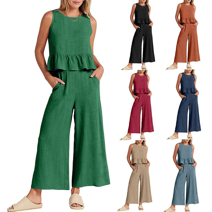 Women's Summer Sleeveless Vest & Wide-Leg Pants Set